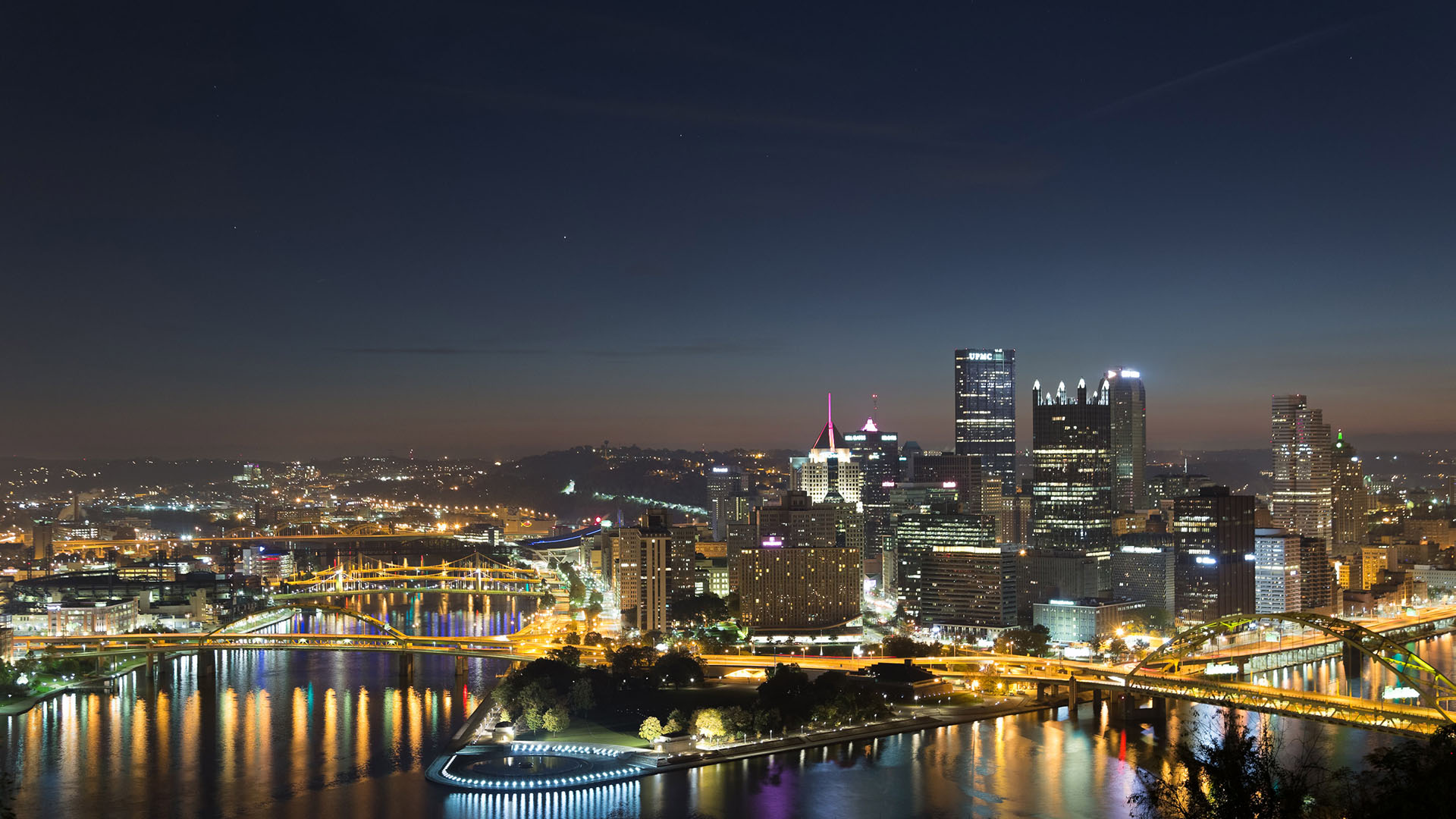 Pittsburgh city night skyline time lapse live wallpaper in 1080 HD retina photography